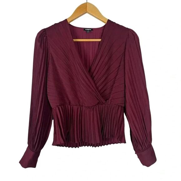 Express Red Pleated Long Sleeve Blouse Size Medium - Picture 1 of 7
